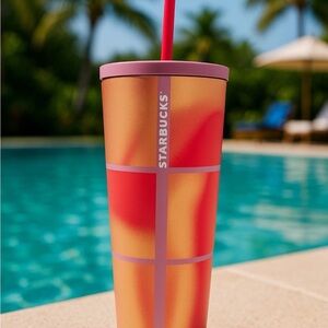 New Starbucks‎ Tumbler 24oz 2025 Tropical Sherbet Cold Cup Colorblock Barbiecore